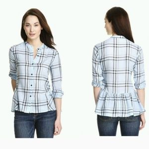 Plaid back peplum shirt blue